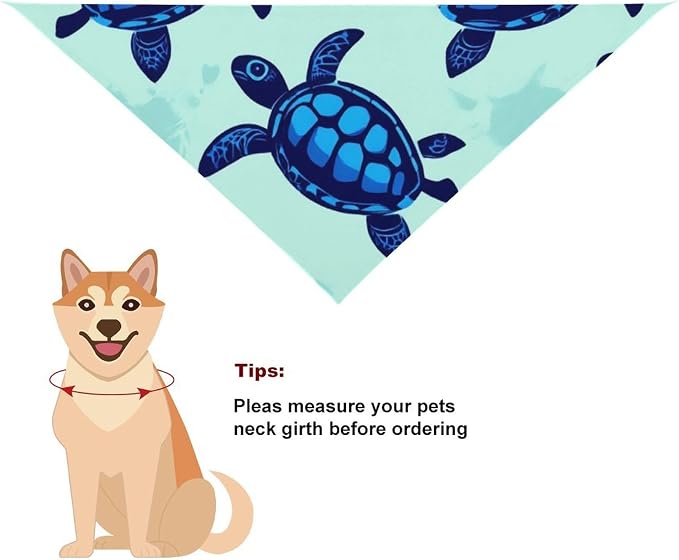 Summer Casual Fashion Pet Triangle Scarf Ocean Animal Turquoise Blue Sea Turtles for Dogs, Cats Wedding, Running, Hiking, Camping, Daily Walking Use