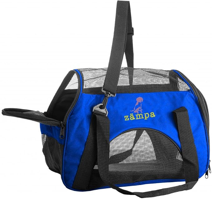 ZAMPA Soft Side Pet Travel Carrier TSA Approved, Under Seat Compatibility, airline approved for Large Cats, Medium Puppys, Small Dogs, 2 Openings, W/Shoulder Strap.