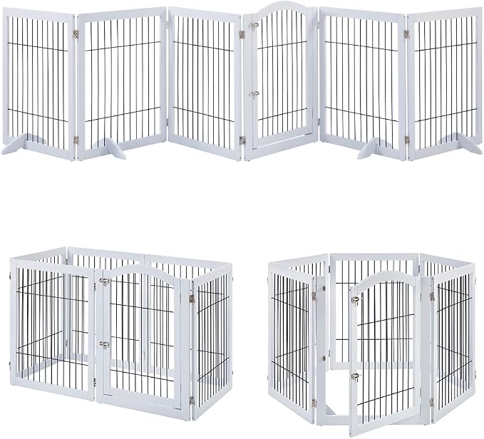 unipaws 144" Extra Wide Dog Gate and Pet Playpen with Walk Through Door