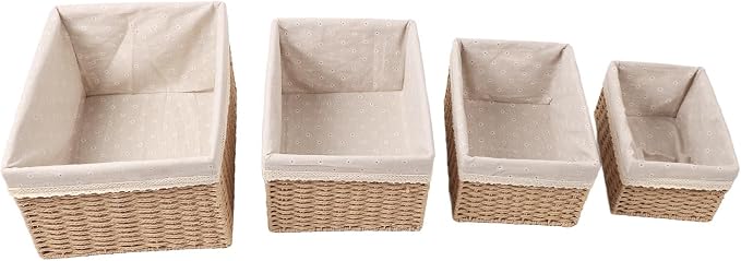 Tissting 4-Piece Woven Straw Baskets Set, Multiple Sizes - Versatile Storage Organizers for Bedroom, Bathroom, Office, Laundry, with Handles for Easy Carrying
