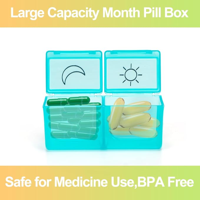 Monthly Pill Organizer 2 Times a Day,30 Day Pill Organizer 2X a Day,Pill Boxes and Organizer 2 Times a Day with Travel Case,Moth Pill Box Am Pm Month Pill Box Organizer with 32 Daily Compartments