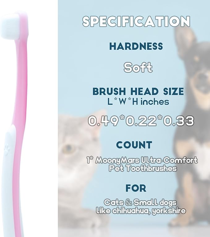 Small Dog Toothbrush, Cat & Puppy Tooth Brushing Kit, Ultra Soft & Mini Head Tooth Brush for Kitten & Tiny Pet, Doggy Toothbrushes Deep Dental Teeth Cleaning, Soft Bristles, 1 PCS - Pink