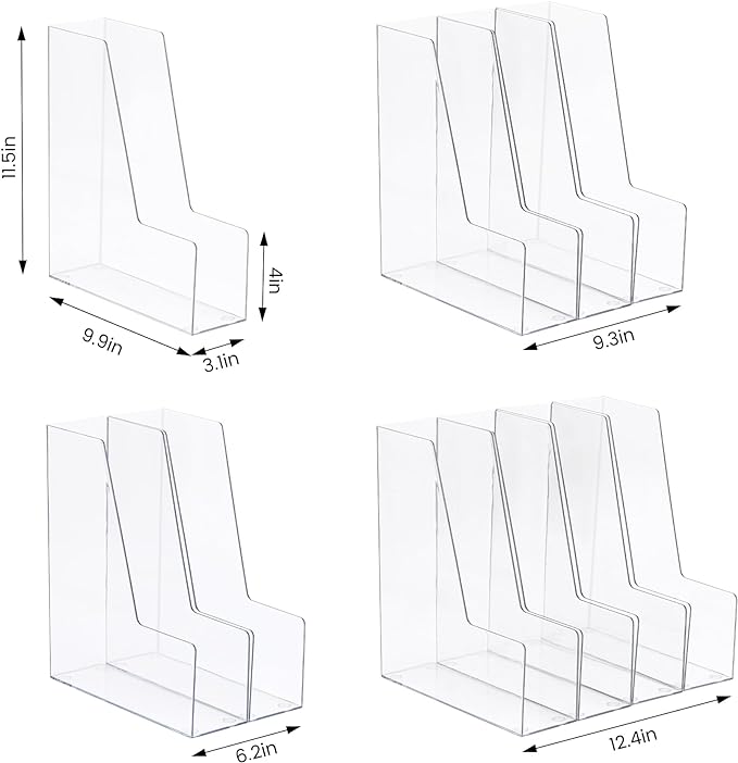 CiWiVOKi Vertical File Holder, PET Desk Organizer, Multi-purpose Plastic Document Storage Bins for Magazines, Binders, Notebooks, Envelopes, 2 Pack