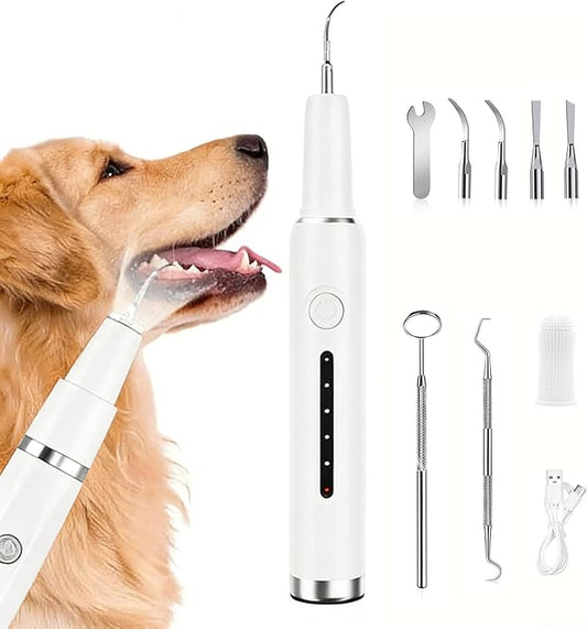 Pet Ultrasonic Plaque Remover,Tooth Cleaning Kit for Tartar and Stains,6 Modes Low Noise Sonic with LED Light,Safe for Dogs and Cat(White)