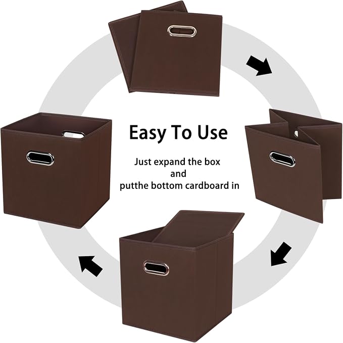 Black Foldable Storage Cubes Bins , Fabric Storage Box Cubes Organizer Baskets with Dual Handles for Home Organizer (Coffee)