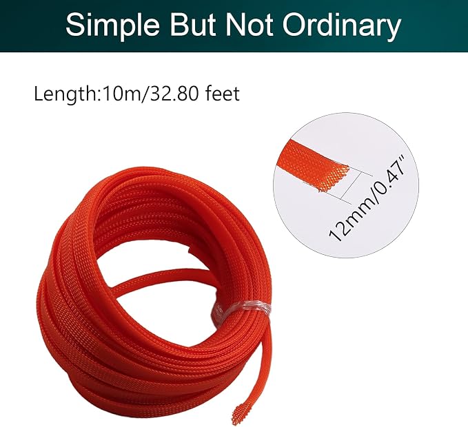 Jutagoss PET Expandable Braided Cable Sleeve, 32.8ft - 1/2 inch Orange Cable Management Sleeve, Wire Loom Tube Cord Protector for USB Cable, Power Cord, Audio Video and More, 1Pc
