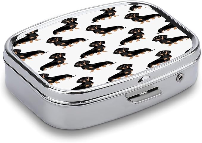 2 Compartment Square Pill Box Portable Metal Travel Pill Organizer | Weiner Pet Dogs Pill Case to Hold Vitamins, Medication, Fish Oil and Supplements, Ideal for Purse & Pocket