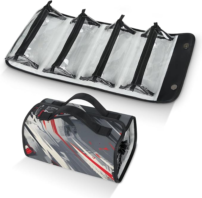 Racing Car Makeup Bag for Women Hanging Roll-Up Travel Organizer Toiletry Kit with 4 Removable Compartments, Race Car
