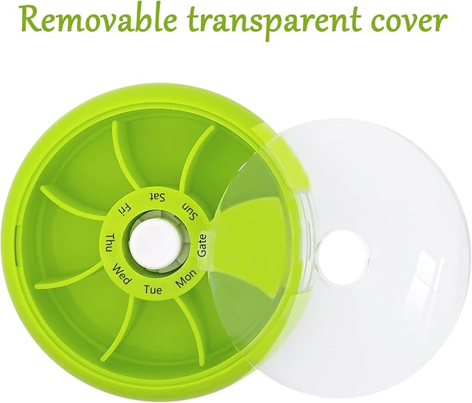 INVODA Weekly Pill Organizer 7 Compartment Rotating Pill Box for Daily | Cute Round Pill Organizer Fit purse pocket or backpack Portable Travel Pill Case for Fish Oil Supplements Vitamins Medication