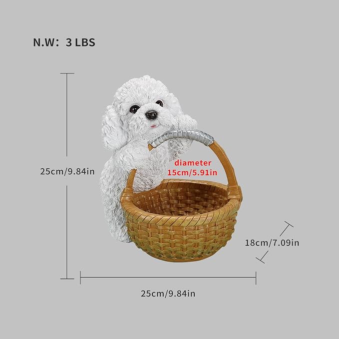Cute White Poodle Candy Bowl, Resin Dog Figurine Key Bowl for Entryway Table, Desktop Storage Basket Organizer for Desk, Unique Poodle Lover Gift