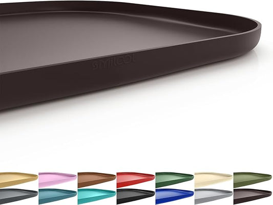 SMILOOL Silicone Pet Feeding Mat with Raised Edge for Food and Water, Dog Bowl Mats, Cat Bowls Placemat with High Lip for Floor Waterproof, Rubber Tray for Cats and Dogs 24 x 16 x0.8 Dark Brown