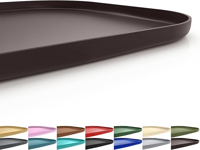 SMILOOL Silicone Pet Feeding Mat with Raised Edge for Food and Water, Dog Bowl Mats, Cat Bowls Placemat with High Lip for Floor Waterproof, Rubber Tray for Cats and Dogs 22 x 14 x0.8 Dark Brown