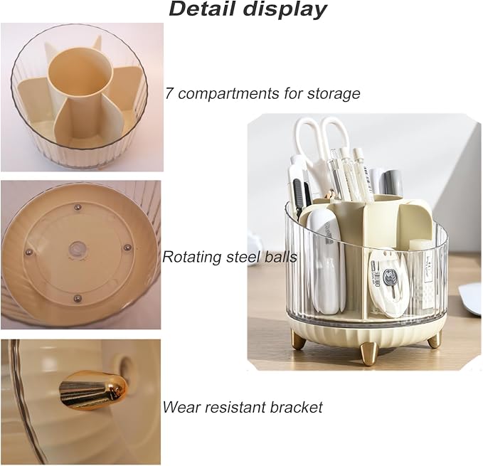 Rotating Pencil Holder, Desk Organizer with Multi-Compartment Design-Stylish, Functional Storage Solution for Home Offices, Classroom, Art Supplies Storage (Transparent white)