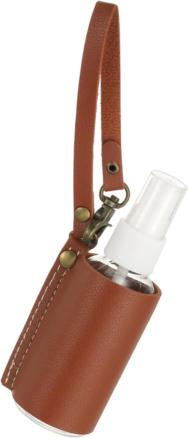 uxcell Travel Empty Spray Bottles with Leather Bag Holders, 30ml Refillable Leakproof Bottle Travel Size, Portable Hand Soap Containers for Cosmetic Perfume Air Freshener,Brown