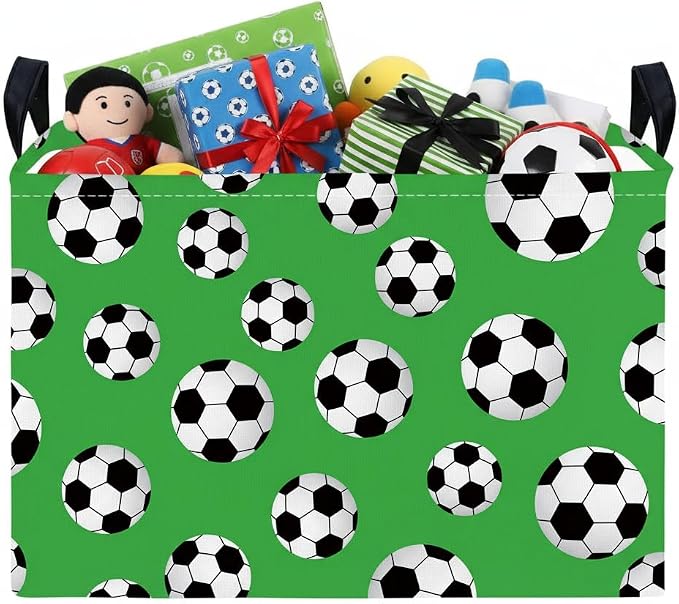 Kid Cute Rectangle Storage Basket Bin, Soccer | Baby Toy Clothes Storage, Nursery Playroom Bedroom Decor