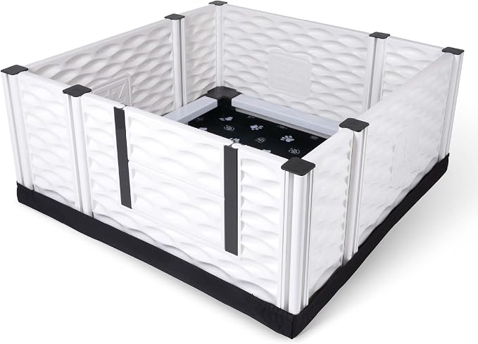 EZclassic Dog Whelping Box - Washable Pee Pad, Small 38"x38"x18" | Dog whelping box for small dogs features safety rails and liner with black pawprint design for easy cleaning and comfort