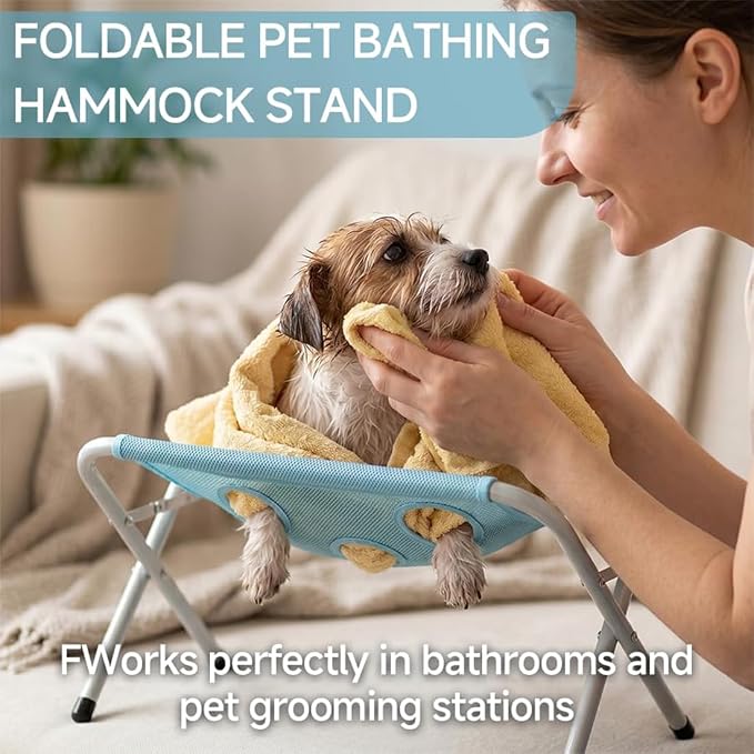 Foldable Pet Bathing Stand - Grooming Pet Bath Stand with Quick Surface and Strap, Pets Bathing Hammock Holds 44 Lbs, Mesh Bath Station for Bathings Nail Trimming for Pets (Blue)