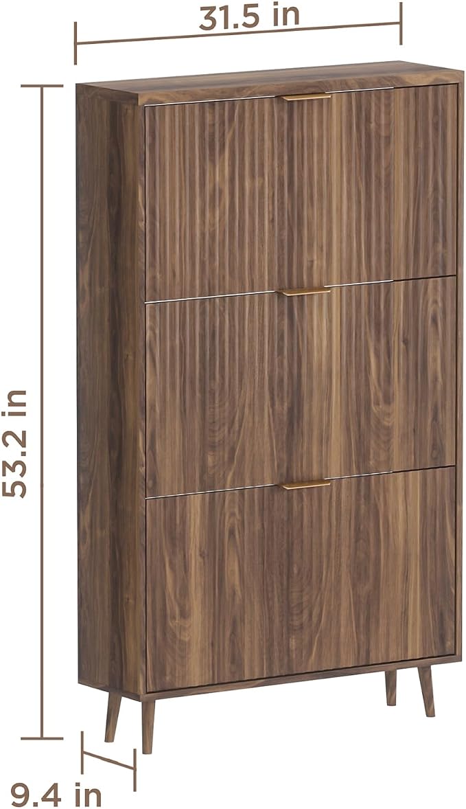 Shoe Cabinet Storage,Modern Freestanding Organizer with 3 Flip Drawers,Narrow Shoe Rack Cabinet for Entryway,Walnut
