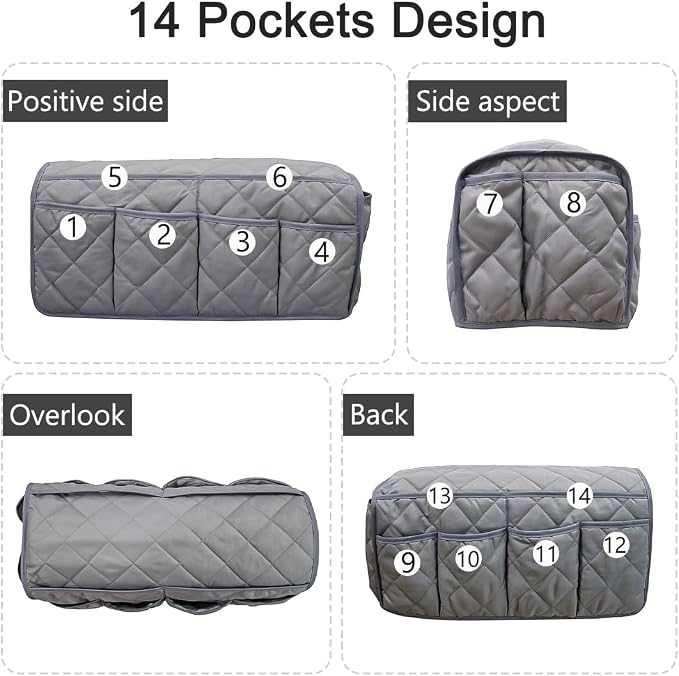 Remote Control Holder for Armchair, Armchair Caddy TV Remote Holder for Recline 14 Pockets, Non-Slip Remote Caddy Couch Caddy Organizer for TV Remote, Phone, Magazine (Grey)