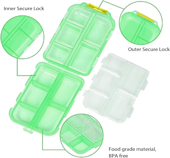 2PCS 7-Day Pill Organizer with Labels – Travel Pill Case, Daily Medication Organizer | Compact & Secure | Fits in Pocket/Purse (3.7” x 2.4”)