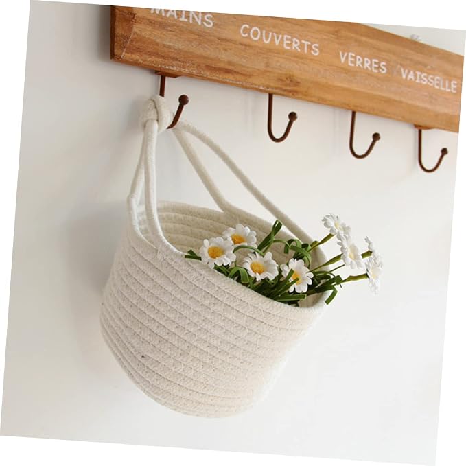Woven Cotton Rope Storage Basket 7.08 in Round Hanging Basket Nursery Hanging Organizer for Toys Books Clothing Sundries Kids Play pack