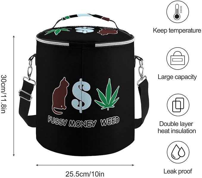 Cat Pet Money Weed Ice Bucket Insulated Lunch Bag Cooler Lunchbox Tote Picnic Beach Travel