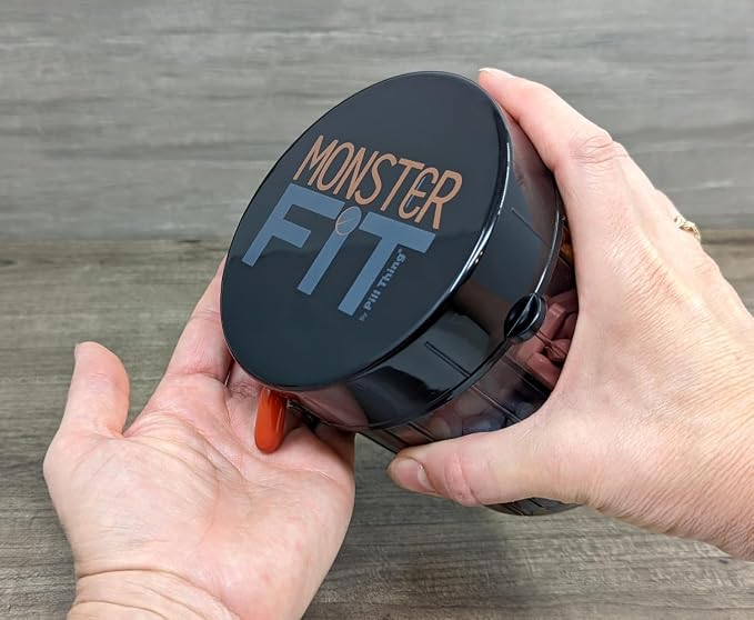 XL Supplement Pill Dispenser Bottle, 7 Compartment, Labels, Easy Open, Anti-Mixing, UV Protected Organizer, Extra Large Monthly Vitamin, Monster Fit Medication Holder Includes Premium Medisafe App