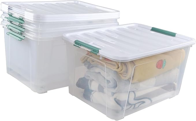 4-Pack Clear 80 L Rolling Plastic Storage Bins with Latching Lids
