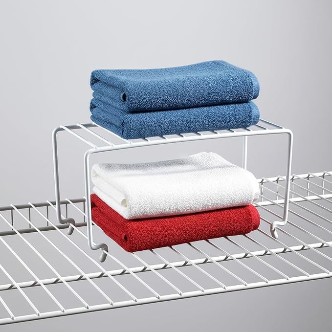 4-Pack Small (10.8x5.3inch) White Stackable Shelf Organizer Rack, Wire Shelf Rack for Kitchen Cabinet, Pantry, Desk Organization and Storage, Rustproof