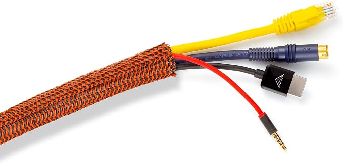 Maximm Cable Management Wire Loom 6ft 1/2 Inch Black and Orange Split Cord Protector