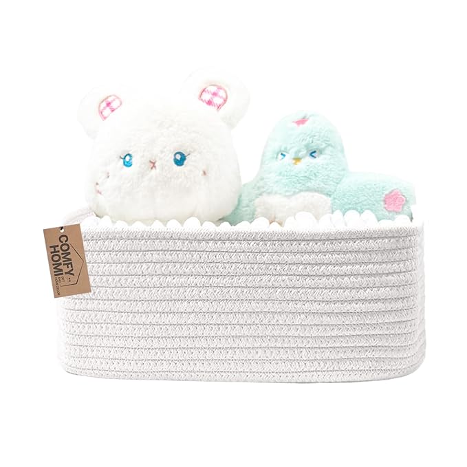 COMFY-HOMI 11.5"x7.5"x4.7" Storage Baskets for Organizing | Cotton Rope Woven Basket | Toy Storage Bin Box | Basket for Shelves, Closet Organizer Bin, Decorative Closet Shelf, 1 Pack