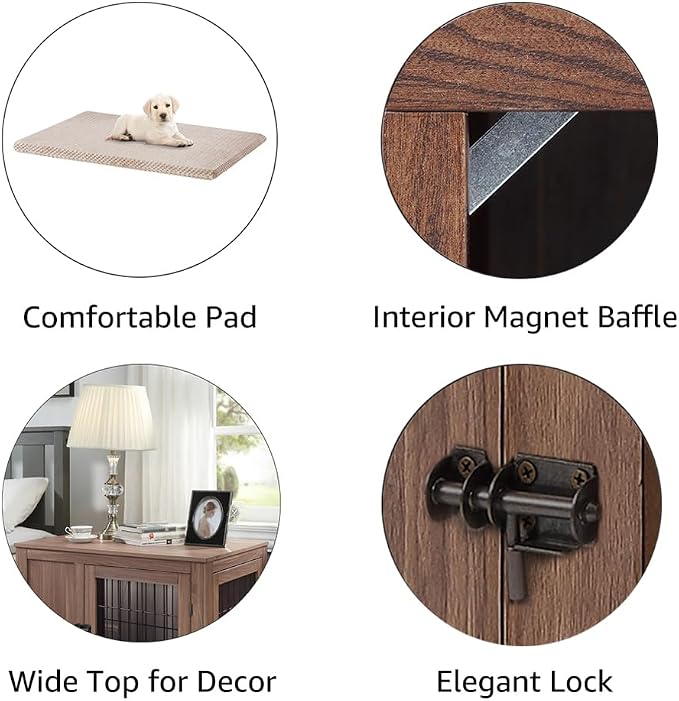 unipaws 38.5 Inch Furniture Style Dog Crate for Medium Large Dogs | Indoor Dog Stuff Kennel, Modern Decorative Wood Wire Cage, Pretty Cute End Side Table Nightstand, Walnut
