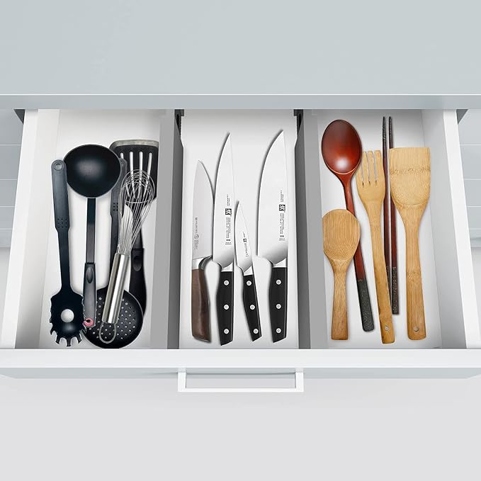 Bambüsi Bamboo Drawer Dividers 6 Pack - Deep Drawer Organizer, Adjustable 16 to 22 Inch Expandable Dividers, 2.6 Inch High Wood Separators for Kitchen, Clothes, Bedroom, Bathroom, Office - Grey | Bamboo, Spring Loaded, No Tools Needed, Fits Wide Drawer...