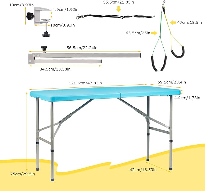 PKNYBZN 47'' Foldable Dog Grooming Table with Arm | Heavy Duty Pet Grooming Table for Dogs at Home with Adjustable Arm & Noose, Stainless Steel Professional Dog Show Blue