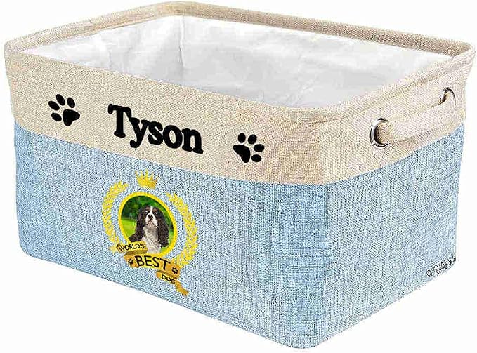 Custom Name Collapsible Dog Toy Storage Basket Bin World's Best Dog Cavalier King Charles Spaniel Foldable Pet Toy Box Closet Shelf Baskets Organizer for Bedroom Home Dog Cat with Handles Blue