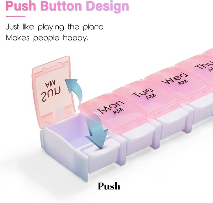 MOLN HYMY Weekly Pill Boxes and Organizer 2 Times a Day, 7 Day AM PM Pill Case Two Week, 14 Large Compartments Pill Dispenser to Hold Medication, Vitamins (Pink+Blue)
