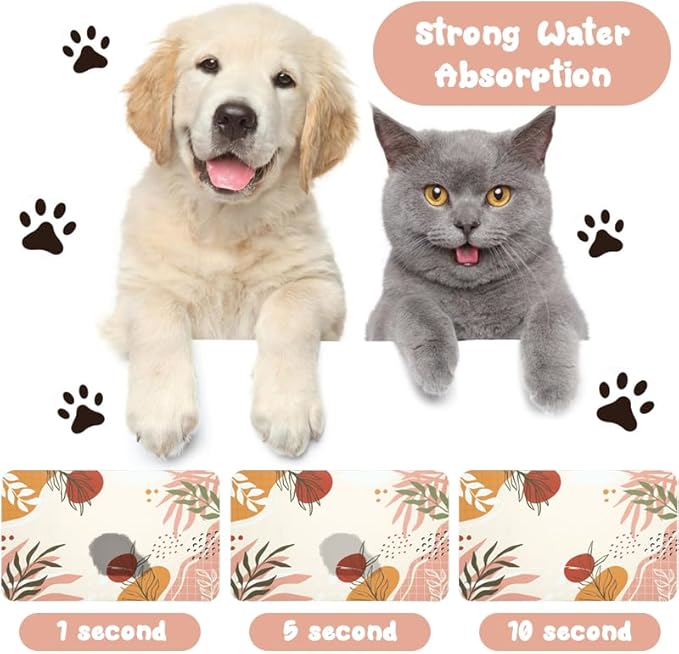 Dog Food Mats for Floors Waterproof, Pet Water Bowl Mats Pet Feeding Absorbent Placemats Bohemia Tropical Leaves 17 * 30 inch