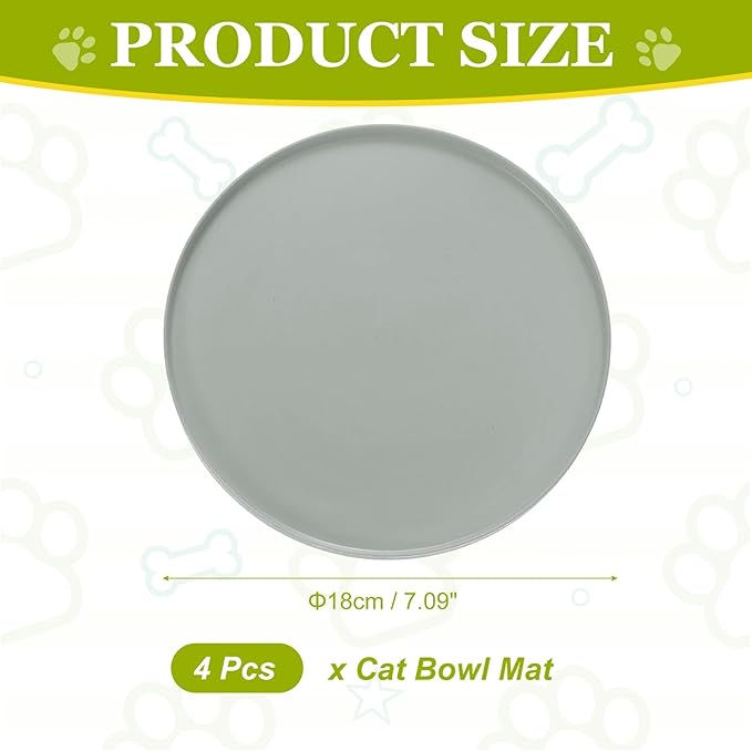 Cat Food Mat, 7x7 Inch Silicone Pet Feeding Mat Non-Slip Round Waterproof Dog Water Bowl Tray Raised Edge Protects Floors (2Pcs, Gray), Intended for Pets Bowl/Fountain