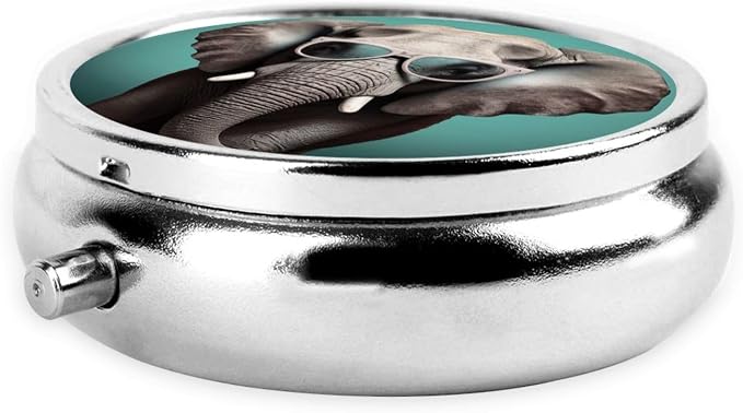 Round Pill Box Elephant with Glasses Pill Case for Purse & Pocket 3 Compartment Pill Organizer Portable Travel Pillbox Medicine Pill Holder Container for Daily Vitamin Cod Liver Oil Storage