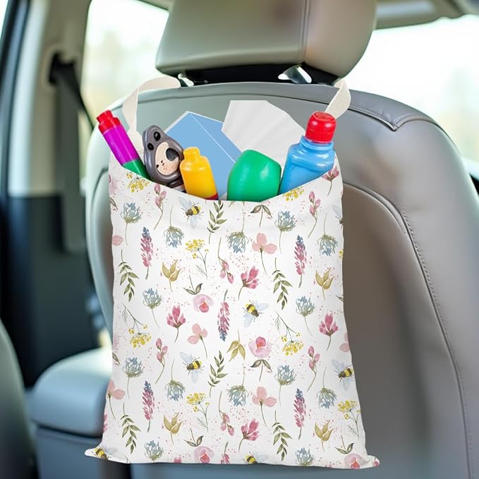 Floral Car Trash Bag Car Garbage Bag Hanging Cars Trash Can Spring Decor Waterproof Cars Back Seat Organizer for Vehicle Travelling Swimming Camping