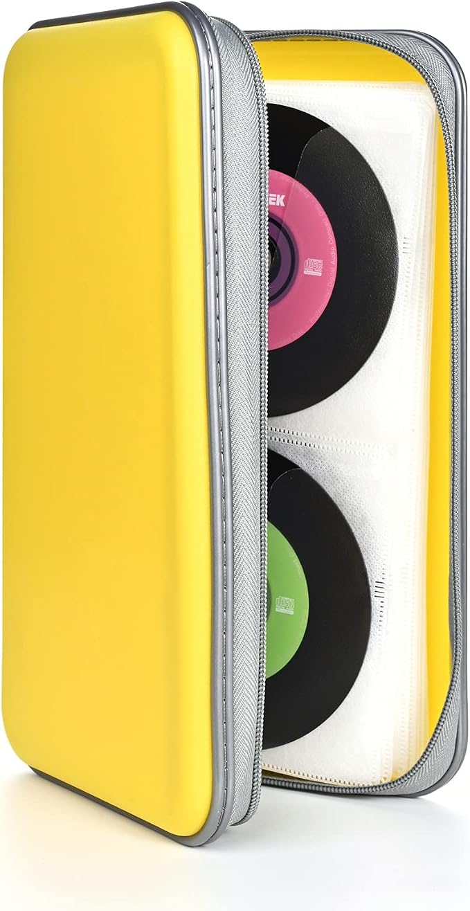 UENTIP 96 Capacity CD Case,Portable DVD Hard Plastic Case Holder CD Organizer Wallet Protective DVD Storage (96, Yellow) | CD DVD Storage,Zipper Closure,Scratch-Resistant Sleeves,Stay Away Dust and Damp,Storage Music Video Gaming Discs Blu-ray