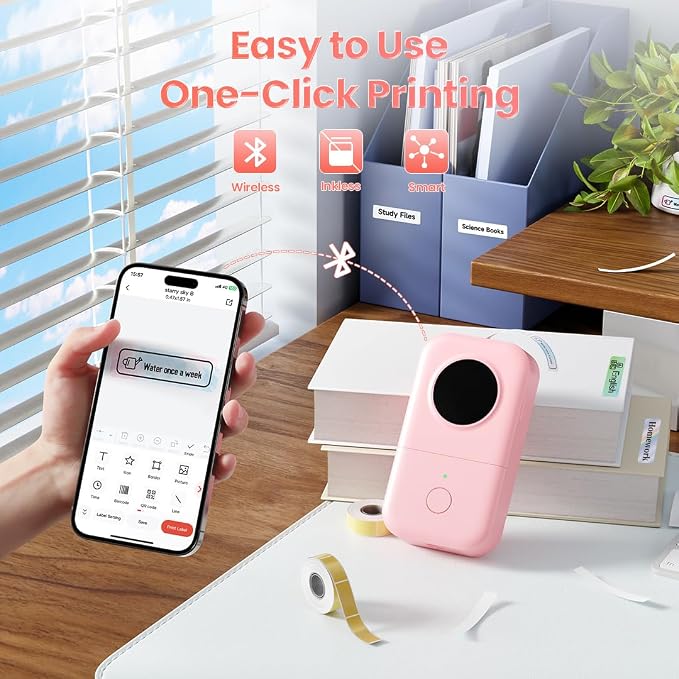 Phomemo D30 Portable Thermal Printer, Bluetooth Mini Label Maker Machine | Lightweight Small Label Maker Printer, Versatile Abundant Templates Fonts & Icons for Kids Home School Office, Easy to Use