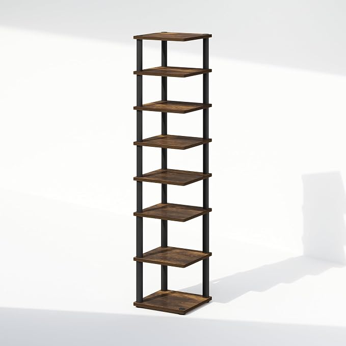 Furinno Turn-N-Tube Corner Shelf, 8-Tier Display Rack, Vertical Corner Storage Rack, Space Saving Organization and Storage, Entryway, Living Room, Closet, Amber Pine