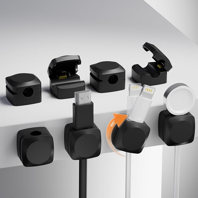 Rotatable Cable Clips, 8 Pack Cord Holder for Nightstand | Self-Adhesive Cord Clips, Dorm Room Essentials, Cable Holder for Cords, Cord Management for Desk Office Car Wall