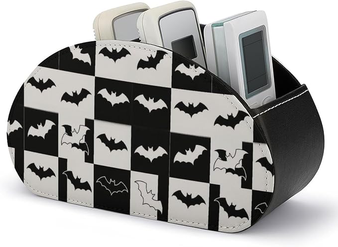 TV Remote Controllers Holder Gothic Bat Halloween Bedside Table Organizer | Desktop Storage Caddy Box, Gothic Bat Halloween Horror, Pu Leather, 5 Compartments for Controller, Media Player