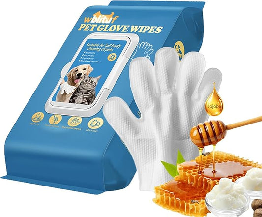 Pet Wipes Dog Wipes Disposable Grooming Mitts Dog Paw Cleaner Cat Wipes Waterless Bath Glove pH Balanced Lick Safe with Coconut Oil for Dogs and Shea Butter for Sensitive Skin 20 Count