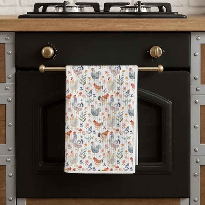 Funny Chicken Rooster Kitchen Towels for Home,Vintage Farmhouse Chicken Decor for Kitchen, Rooster Decoration Hand Towel for Bathroom,Fall Dish Tea Towel Gifts for Cock Mom Lady