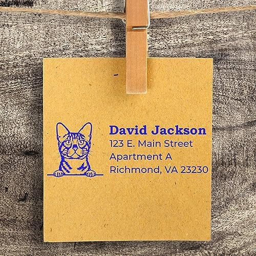 Peeking Bengal Cat Self-Inking Address Stamp - Custom Rubber Stamp | Choice of 11 ink colors. Envelope Stamp with Bengal Cat Design. Personalized Envelope Stamp for Holiday Cards. 4 case colors.