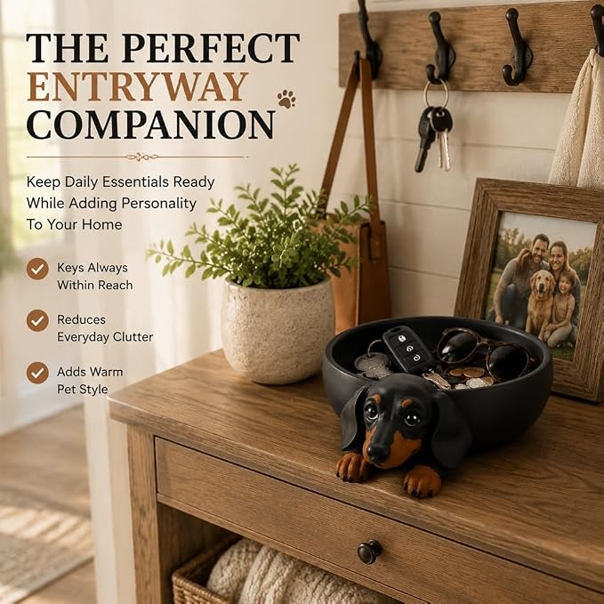 Dachshund Catch All Tray, Dog Key Bowl Jewelry Storage Holder Home Decor | 3D Printed Candy Dish Cute Trinket Organizer Decorative Animal Statue Desk Accessories Pet Lover Gift for Entryway(1PC)