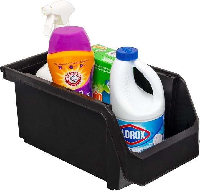 Akro-Mils ReadySpace Large Stackable Plastic Storage Bins, 6-Pack, Black | Open-Front Stackable Bins For Garage, Pantry, Closet & Office, 14,8"L X 8"W X 7"H, Nests When Empty, Durable Plastic,